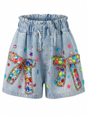 Vibrant Crystal Denim Shorts