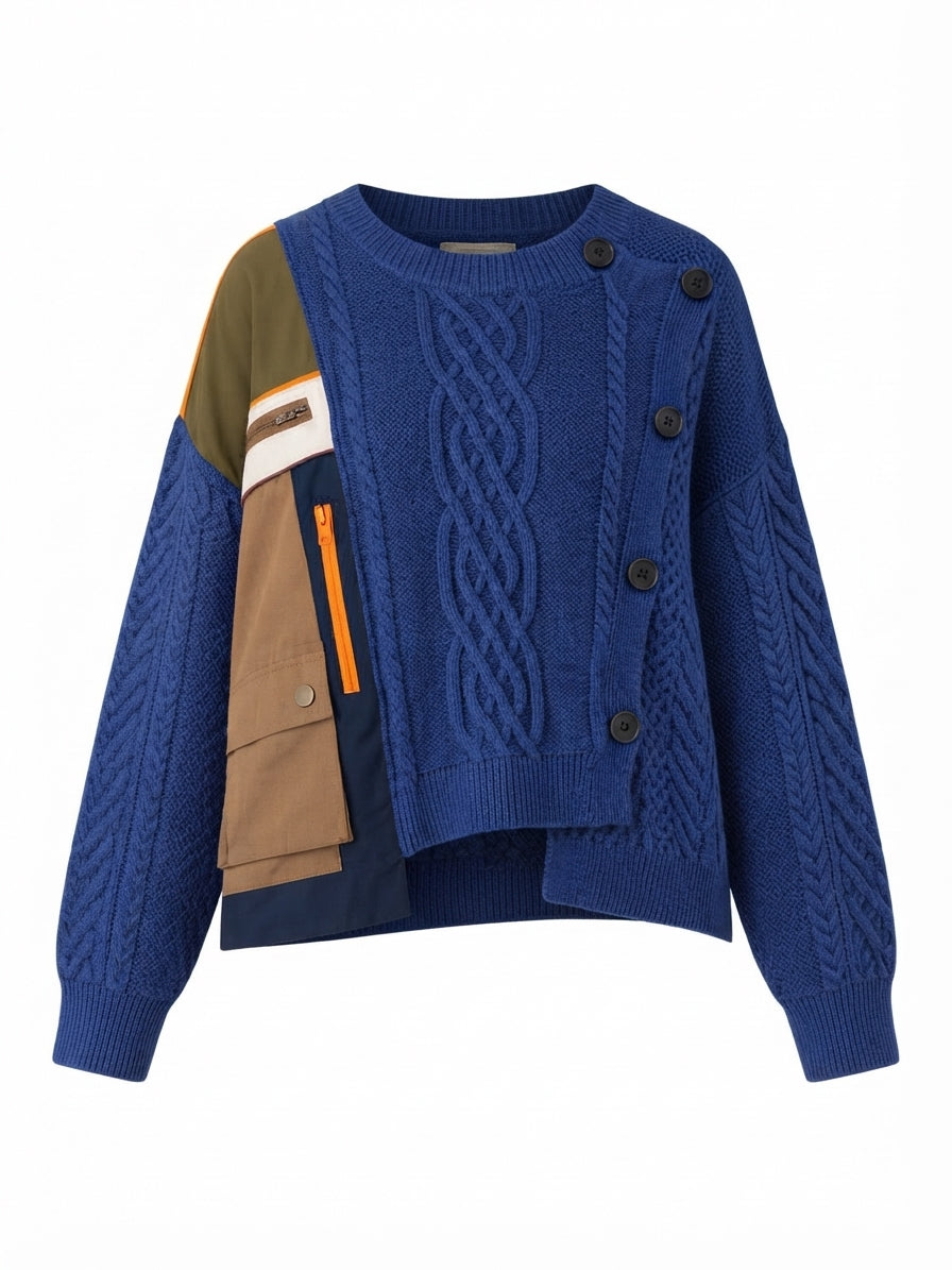 Unique Patchwork Knit Pullover