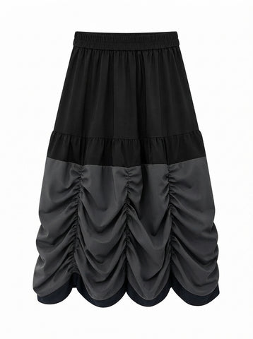 Grounded Ruched Two-Tone Midi Skirt