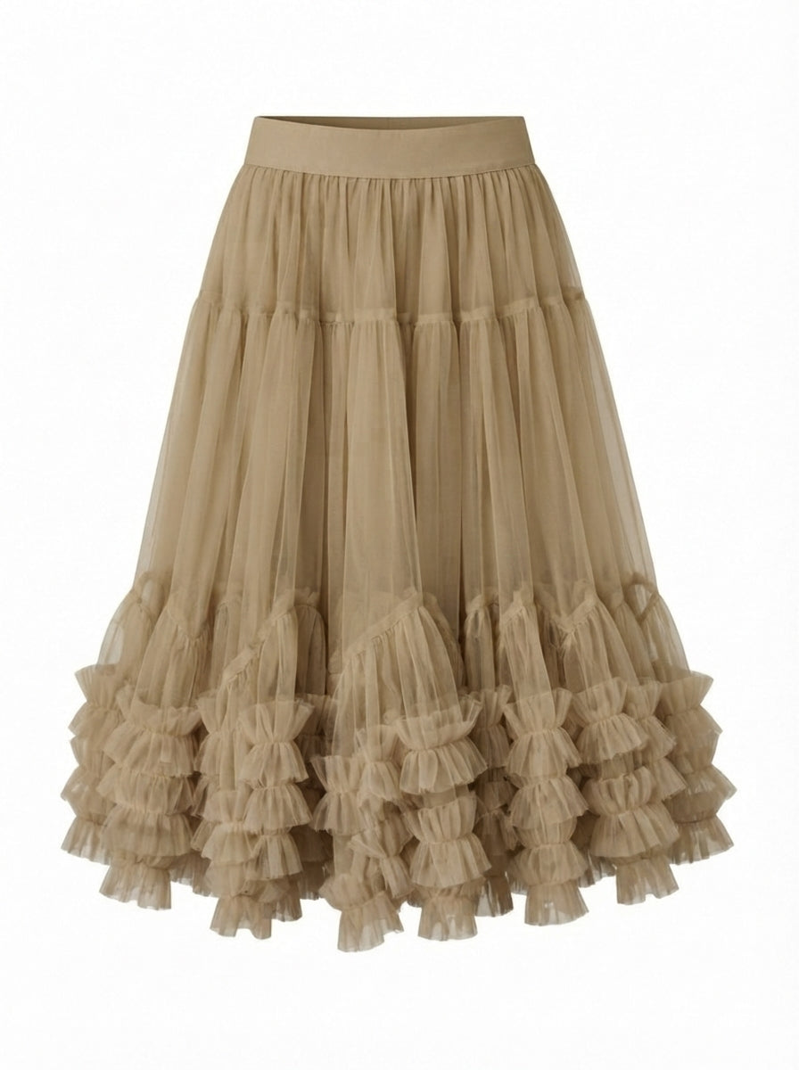 Ethereal Tiered Mesh Midi Skirt
