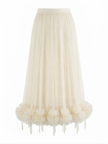 Audacious Pleated Mesh Tassel Skirt