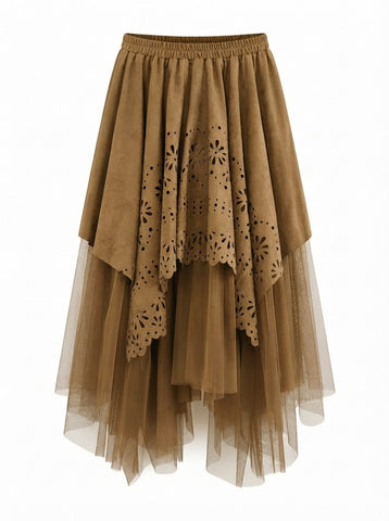 Grounded Faux Suede Mesh Skirt