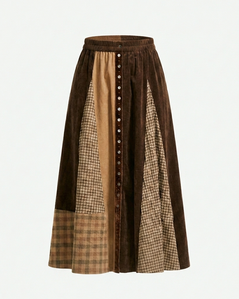 Grounded Plaid Patchwork A-Line Skirt
