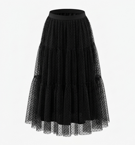 Divine Polka Dot Mesh Midi Skirt
