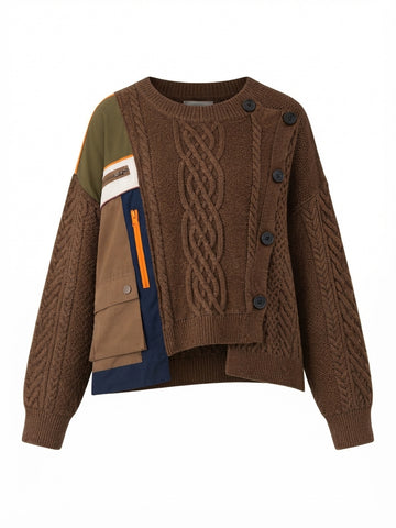 Unique Patchwork Knit Pullover