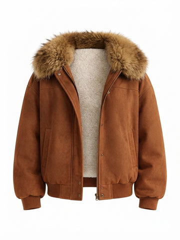 Grounded Faux Suede Fur Bomber Jacket