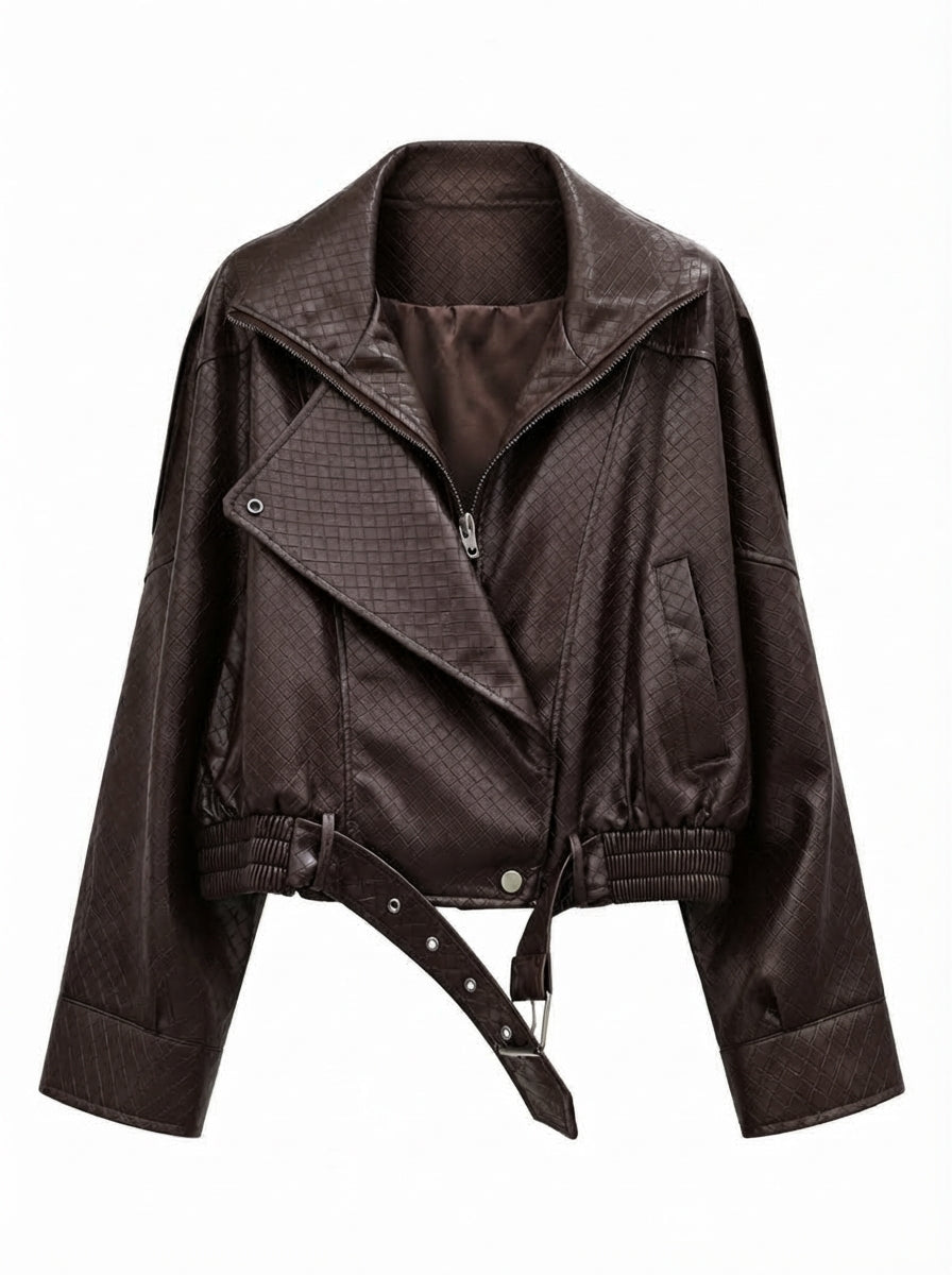 Confident Diamond Pattern PU Jacket