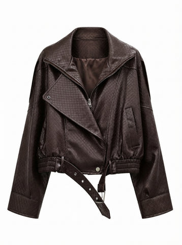 Confident Diamond Pattern PU Jacket