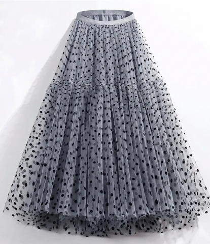 Divine Polka Dot Mesh Midi Skirt
