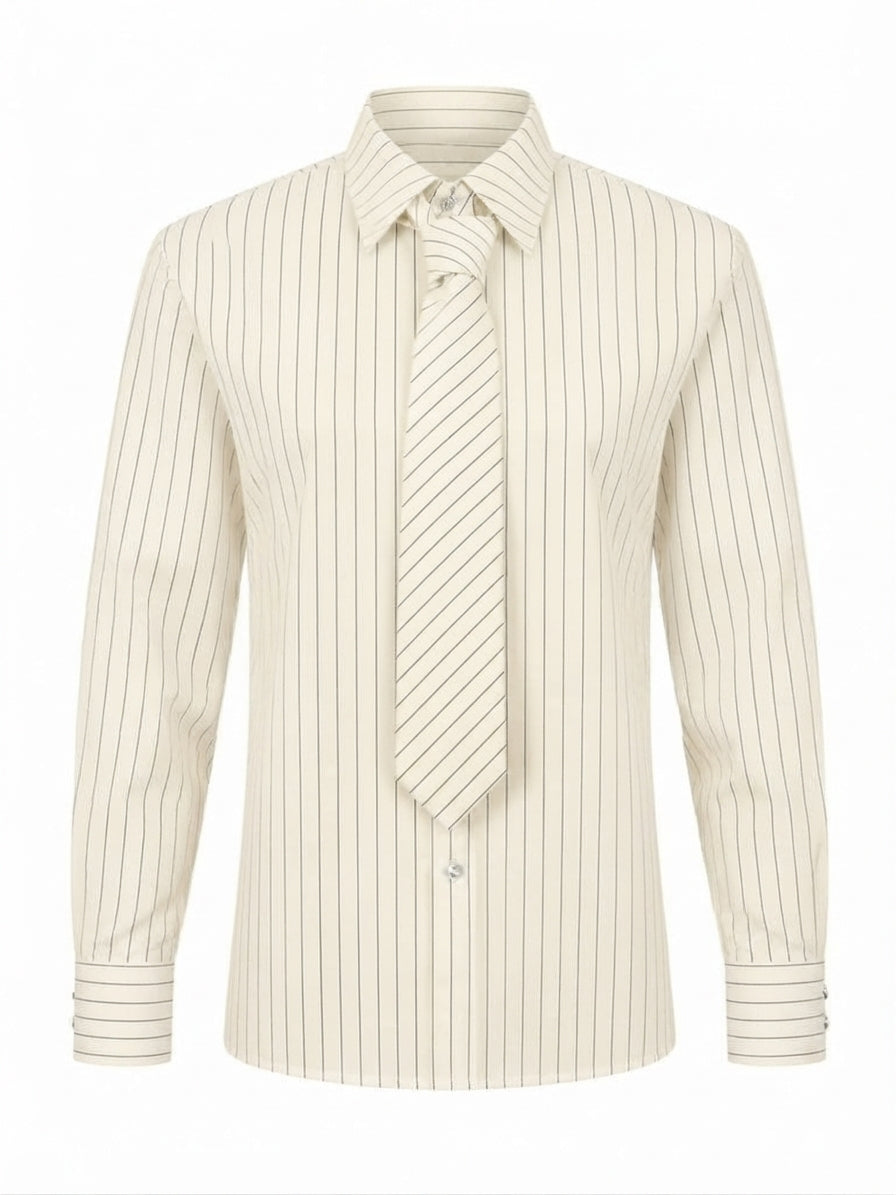 Audacious Striped Tie Long Sleeve Blouse