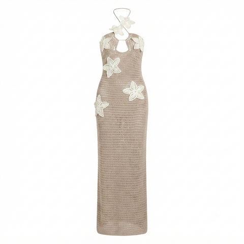 Vibrant Crochet Floral Halter Maxi Dress