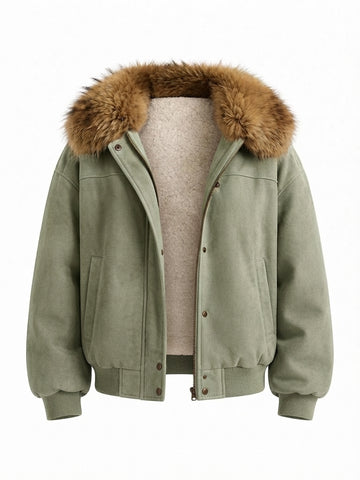 Grounded Faux Suede Fur Bomber Jacket