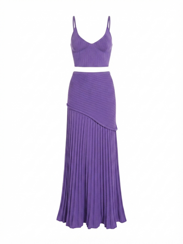 Vibrant Knitted Pleated Two-Piece Set