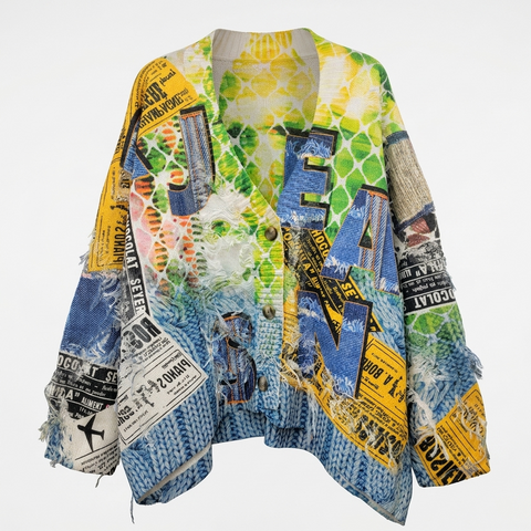 Unique Printed Tassel Knit Cardigan