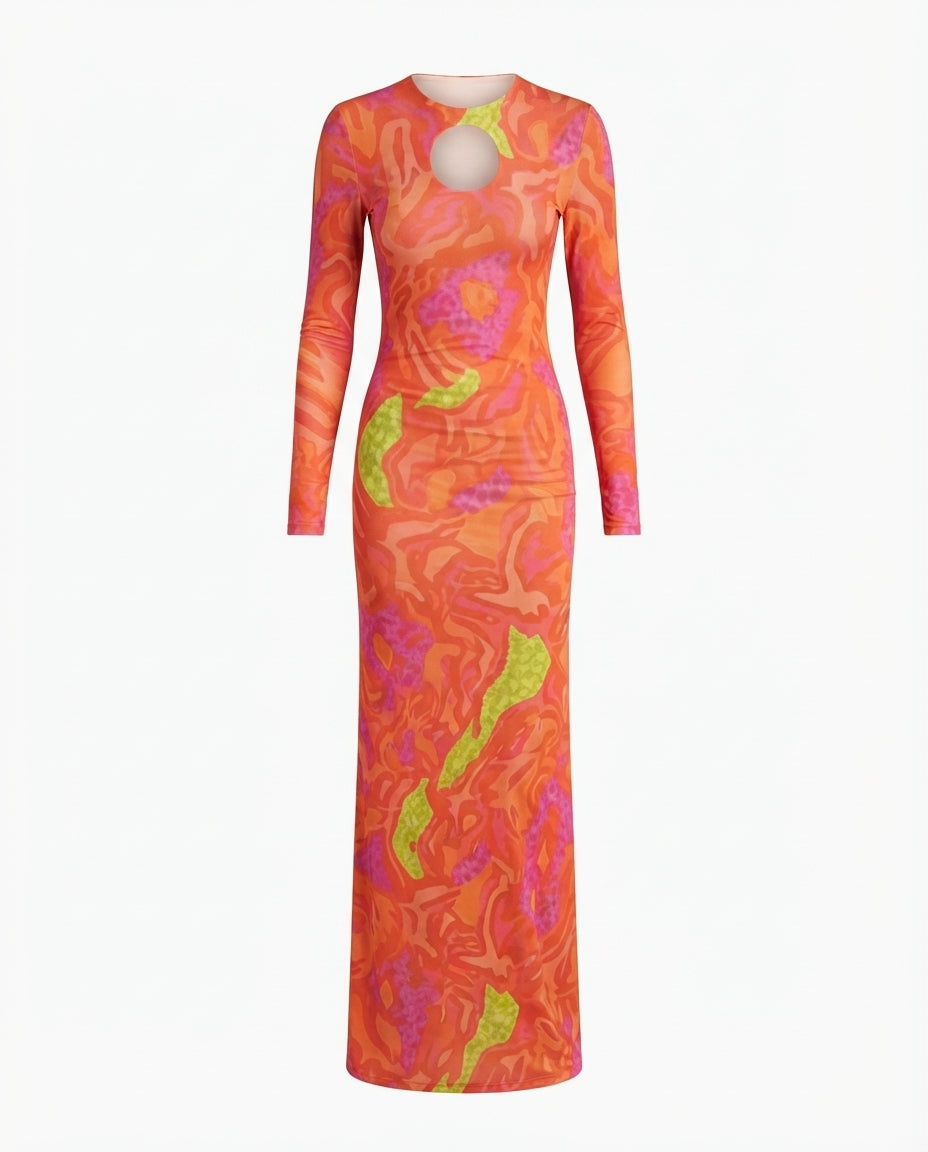 Dynamic Cutout Printed Maxi Dress