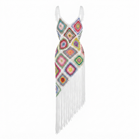 Vibrant Crochet Tassel Maxi Dress