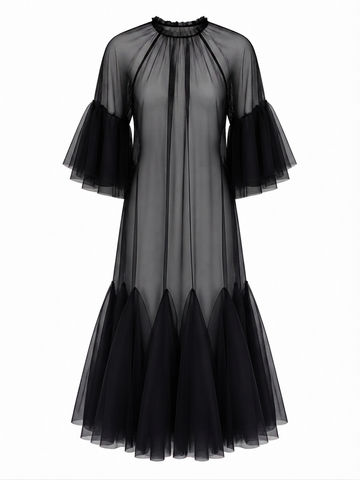 Ethereal Ruffled Mesh Maxi Dress