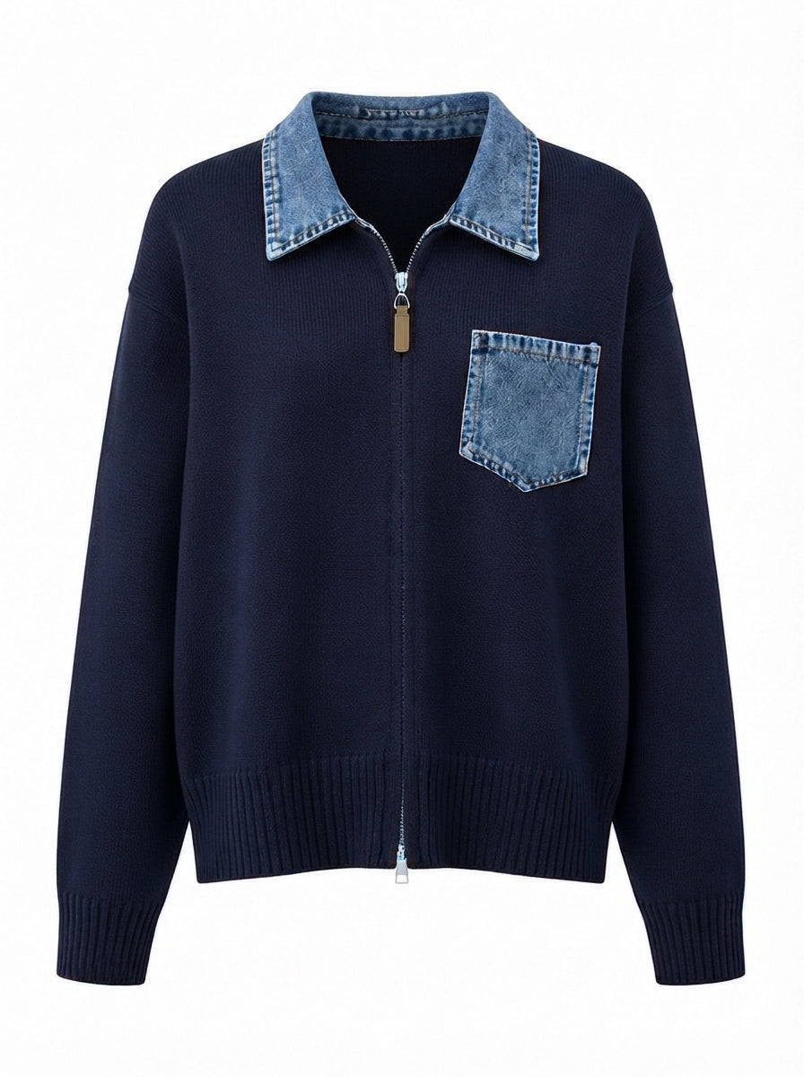 Audacious Denim Color-Block Cardigan