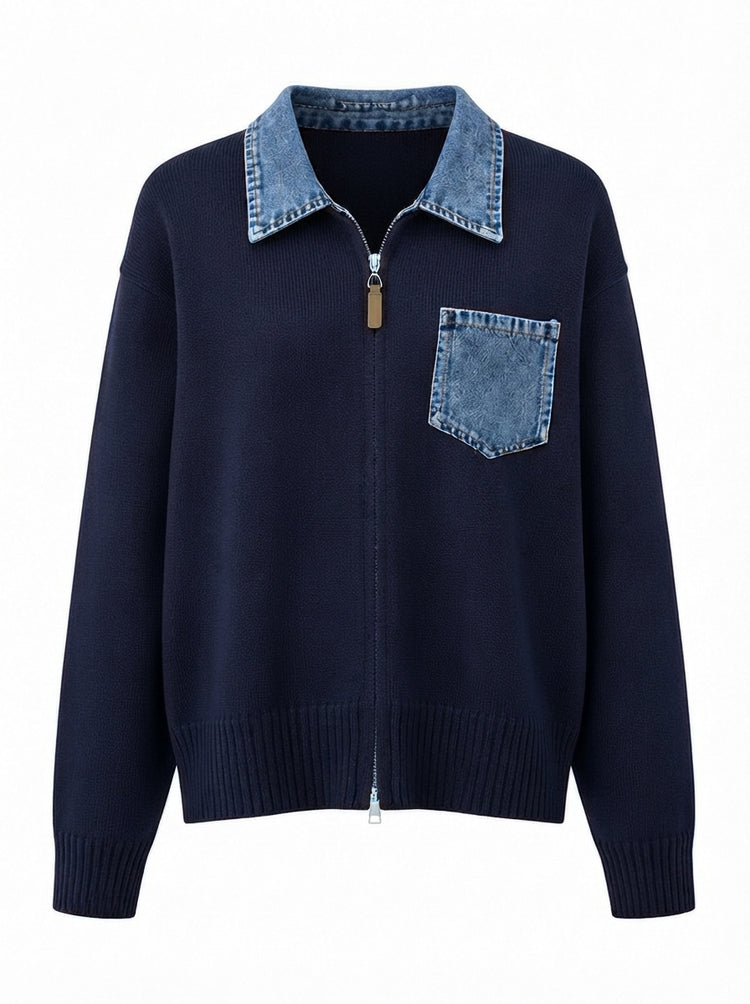 Audacious Denim Color-Block Cardigan