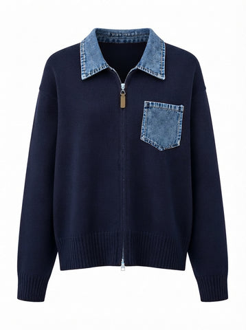 Audacious Denim Color-Block Cardigan