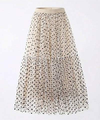 Divine Polka Dot Mesh Midi Skirt