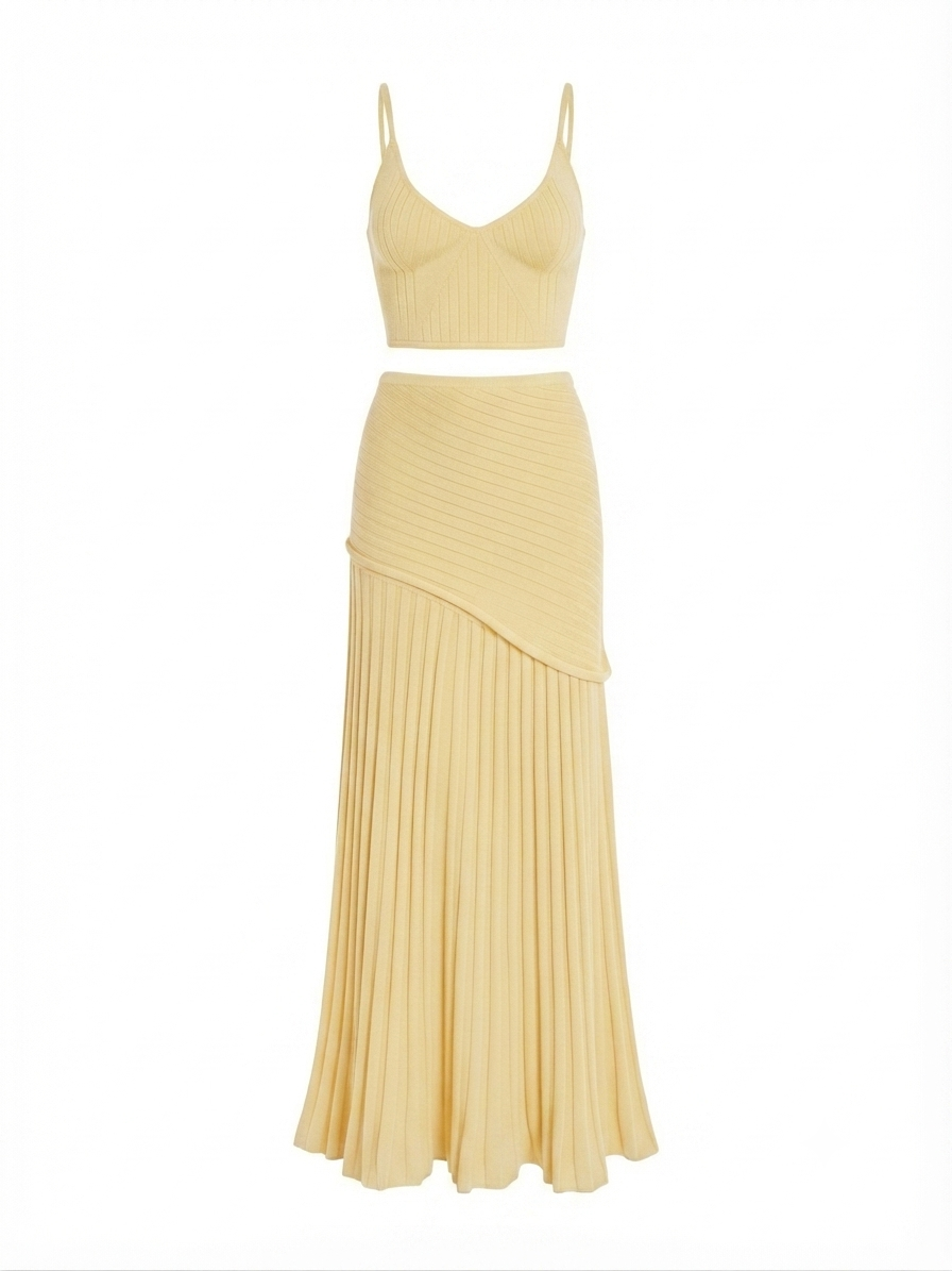 Vibrant Knitted Pleated Two-Piece Set