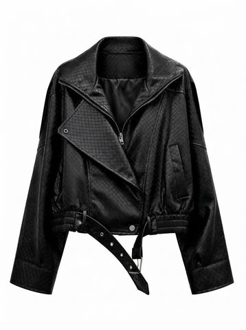 Confident Diamond Pattern PU Jacket