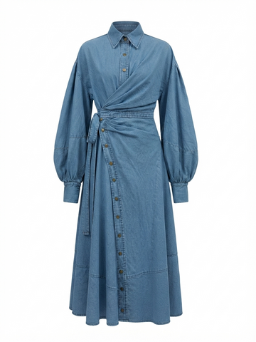 Sovereign Denim Wrap Maxi Dress