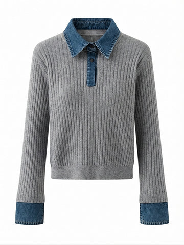 Audacious Denim Patchwork Knit Sweater