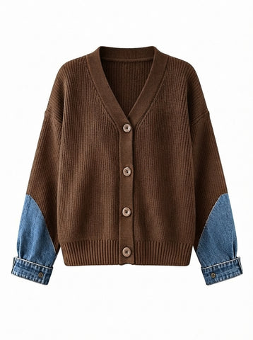 Unique Patchwork Denim Knit Cardigan