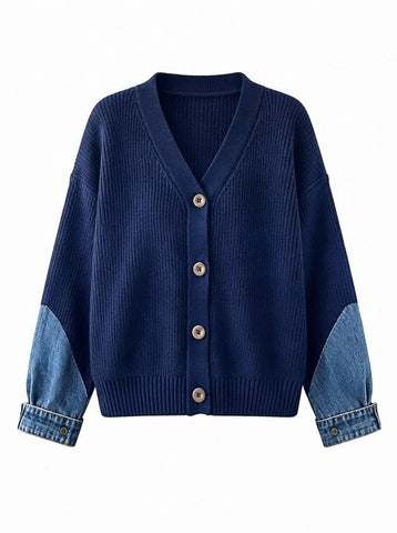 Unique Patchwork Denim Knit Cardigan