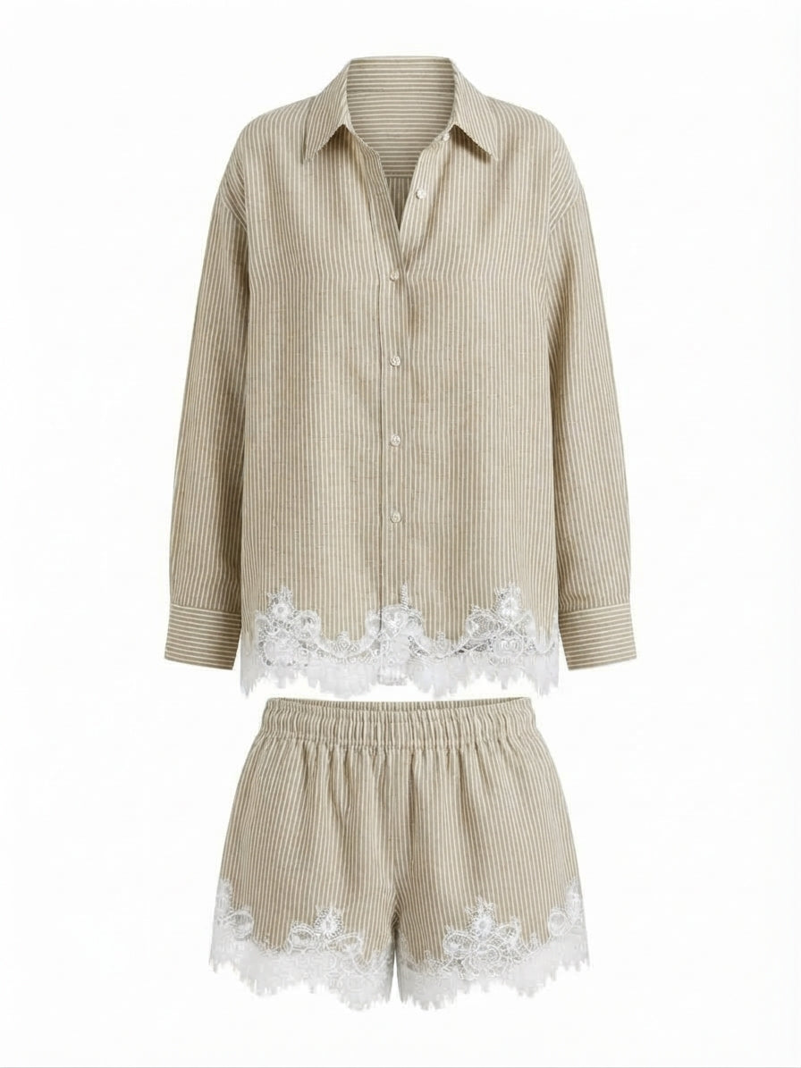 Divine Striped Lace Lounge Set