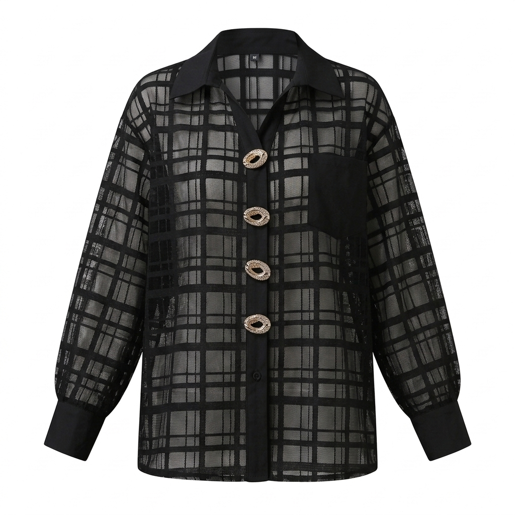 Bold Mesh Plaid Blouse