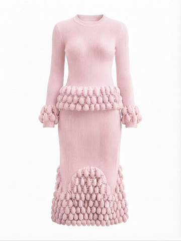 Elegant Pleated Ball Detail Two-Piece Set