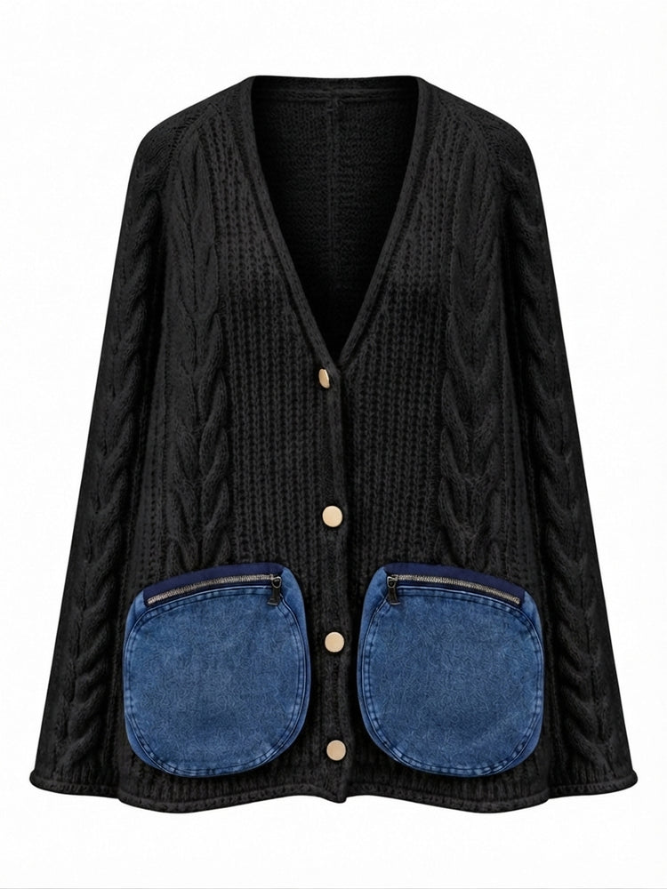 Unique Denim Pocket Knit Cardigan