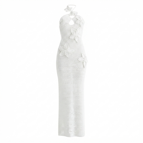 Vibrant Crochet Floral Halter Maxi Dress