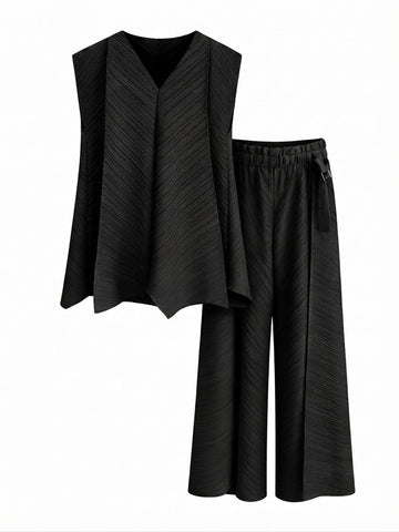 Elegant Pleated Loose Two-Piece Set
