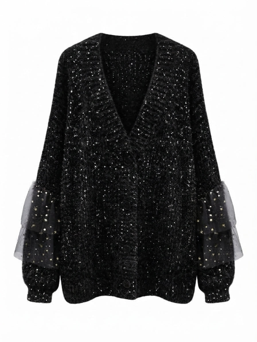 Celestial Sequin Ruffle Knit Cardigan