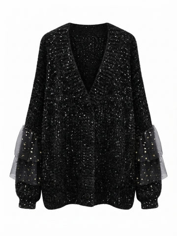 Celestial Sequin Ruffle Knit Cardigan