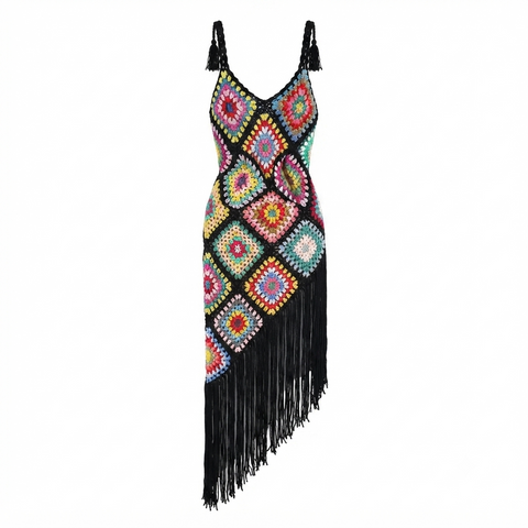 Vibrant Crochet Tassel Maxi Dress