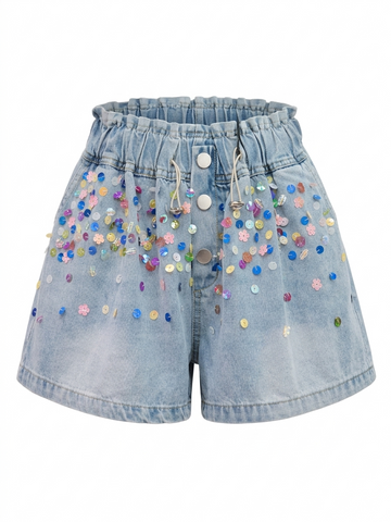 Vibrant Crystal Denim Shorts