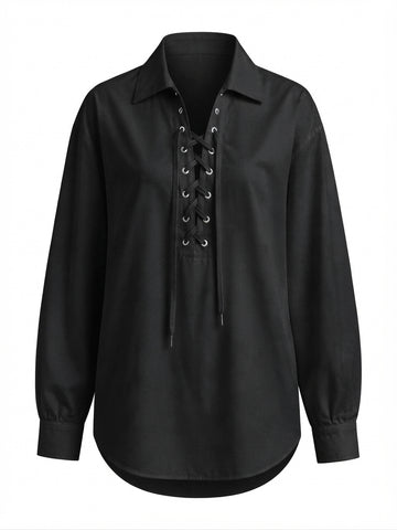 Liberated Loose Lace-Up Blouse