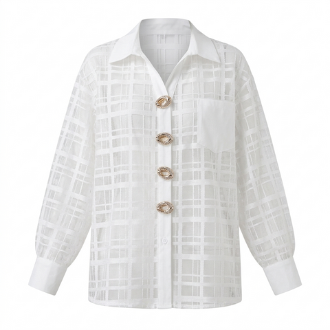 Bold Mesh Plaid Blouse