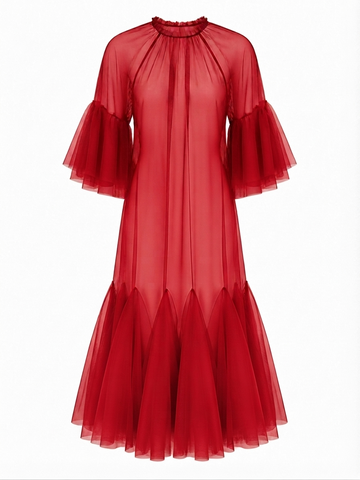 Ethereal Ruffled Mesh Maxi Dress