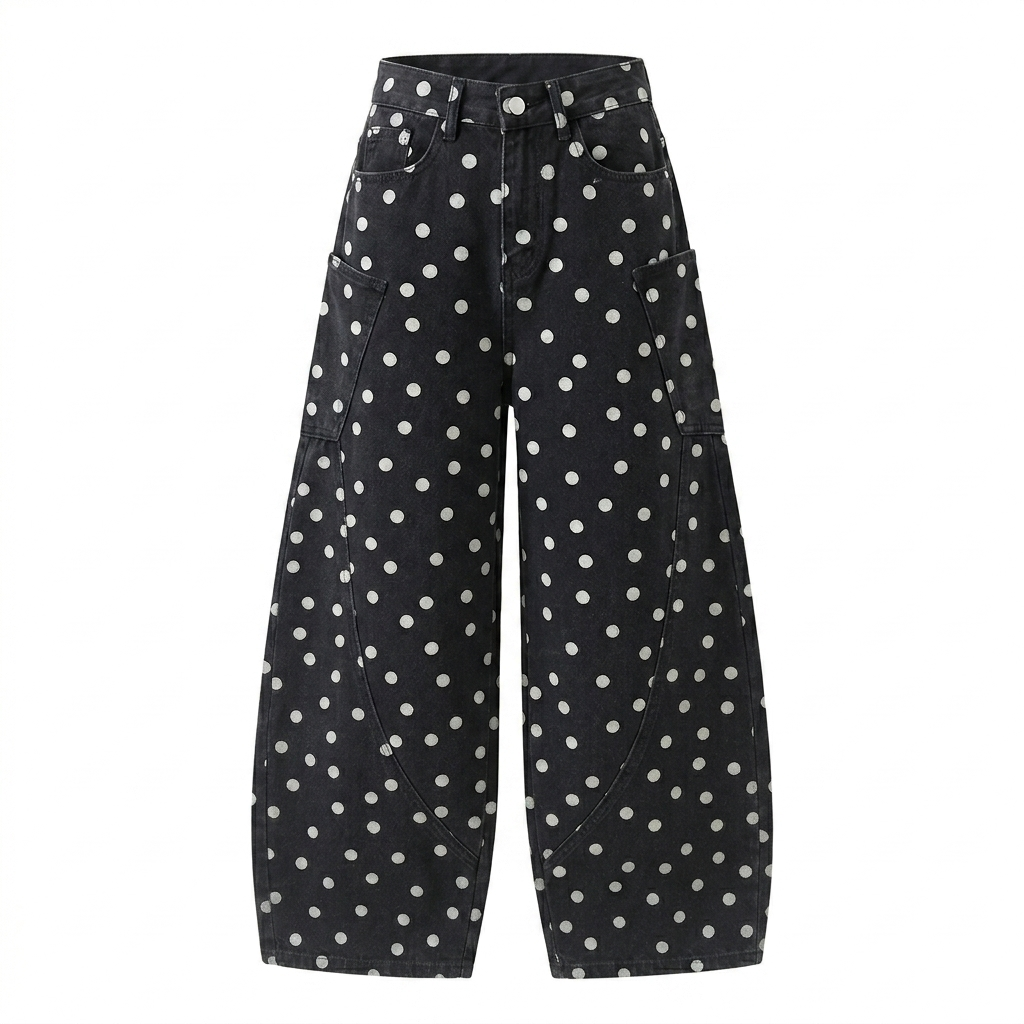Unique Polka Dot Wide-Leg Jeans