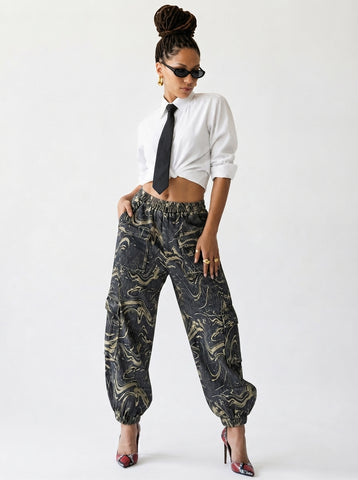 Adventurous Marbled Denim Harem Jeans