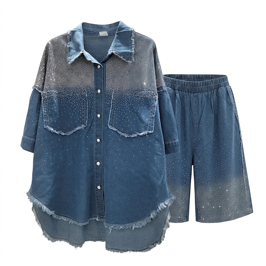 Vibrant Crystal Denim Two-Piece Set