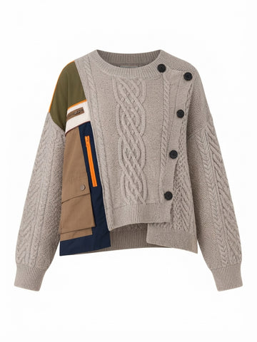 Unique Patchwork Knit Pullover