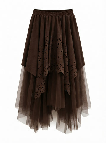 Grounded Faux Suede Mesh Skirt