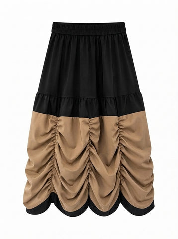 Grounded Ruched Two-Tone Midi Skirt